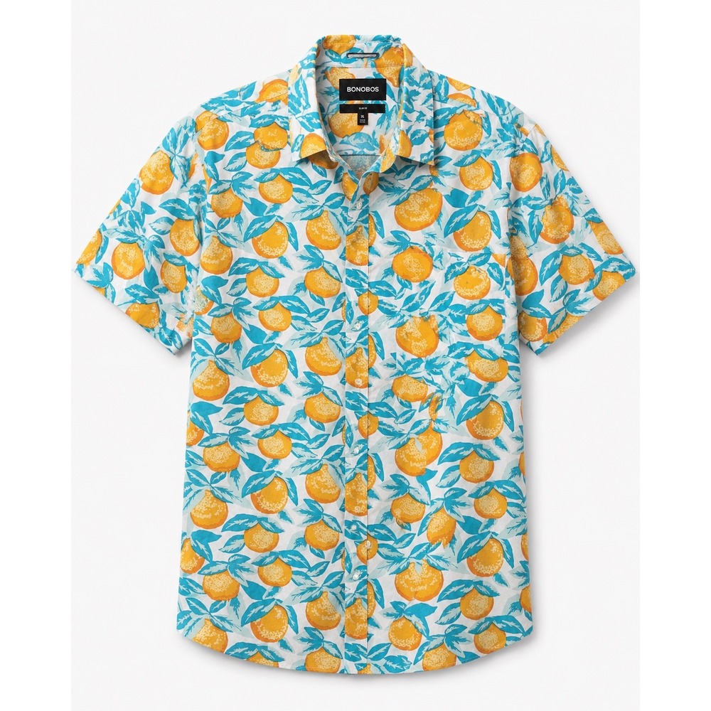 Bonobos Riviera Slim Fit Orange Citrus Print Short Sleeve Shirt XL Mens‎